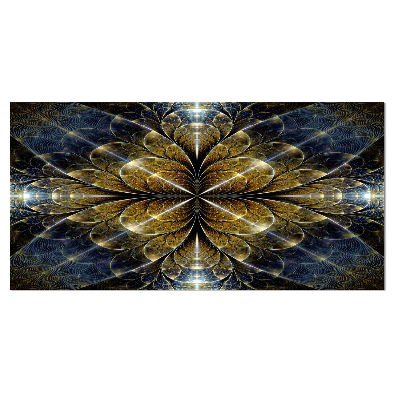 Designart Digital Gold Fractal Flower Pattern Oversized Abstract Canvas Art Print